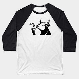 Cow Drinking Coffee Baseball T-Shirt